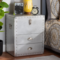 Baxton Studio JY17B165-Silver-Cabinet Serge French Industrial Silver Metal 2-Drawer Accent Storage Chest